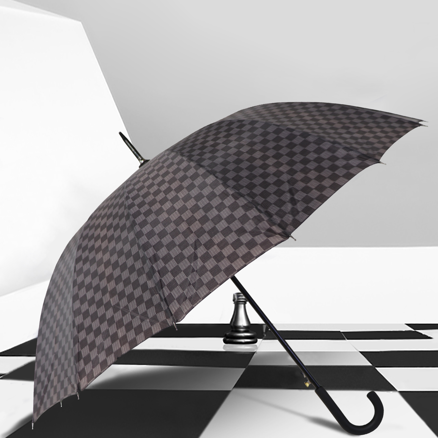 2610G dark plaid umbrella 16 bone polyester fabric umbrella handle wholesale