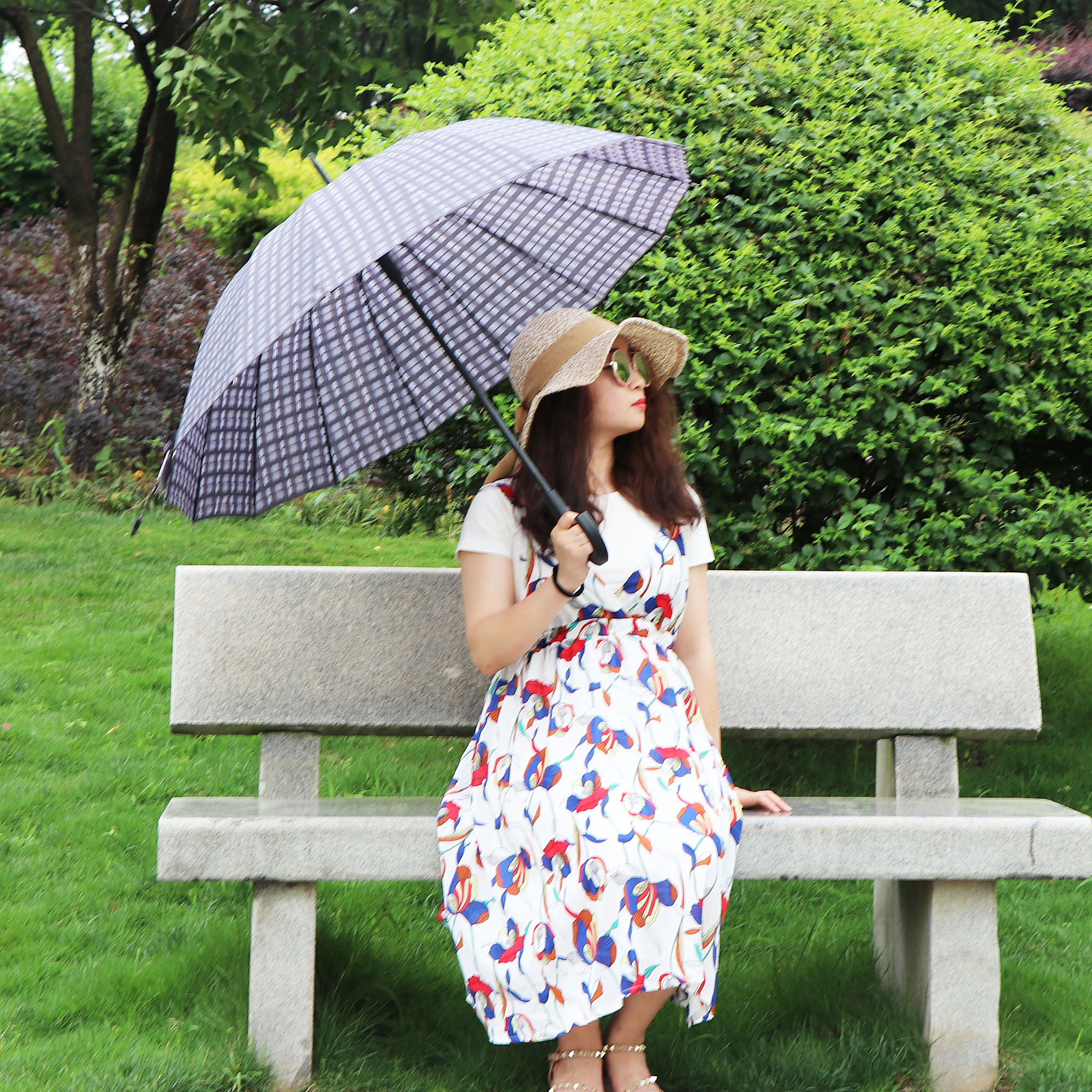 2610G dark plaid umbrella 16 bone polyester fabric umbrella handle wholesale