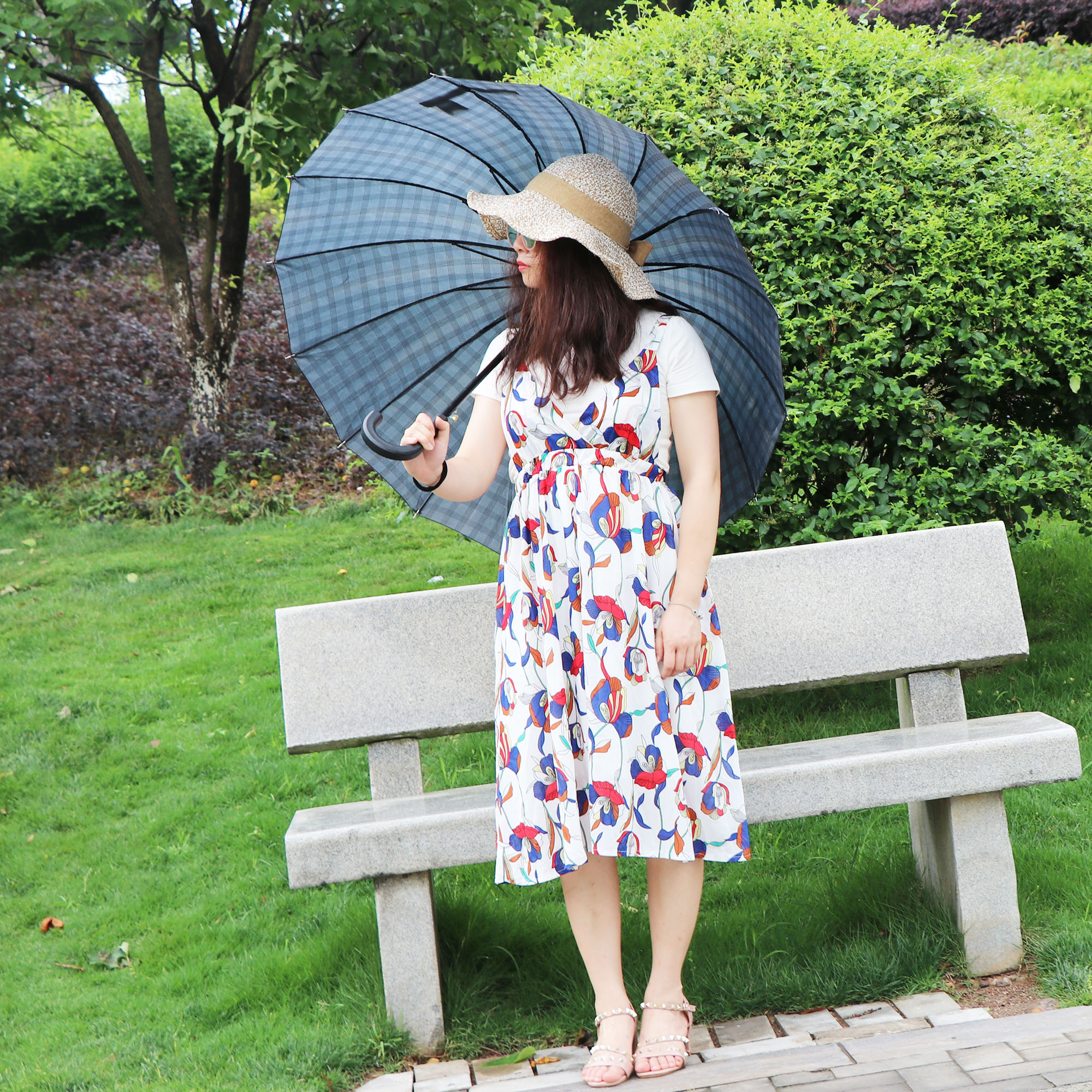 2610G dark plaid umbrella 16 bone polyester fabric umbrella handle wholesale