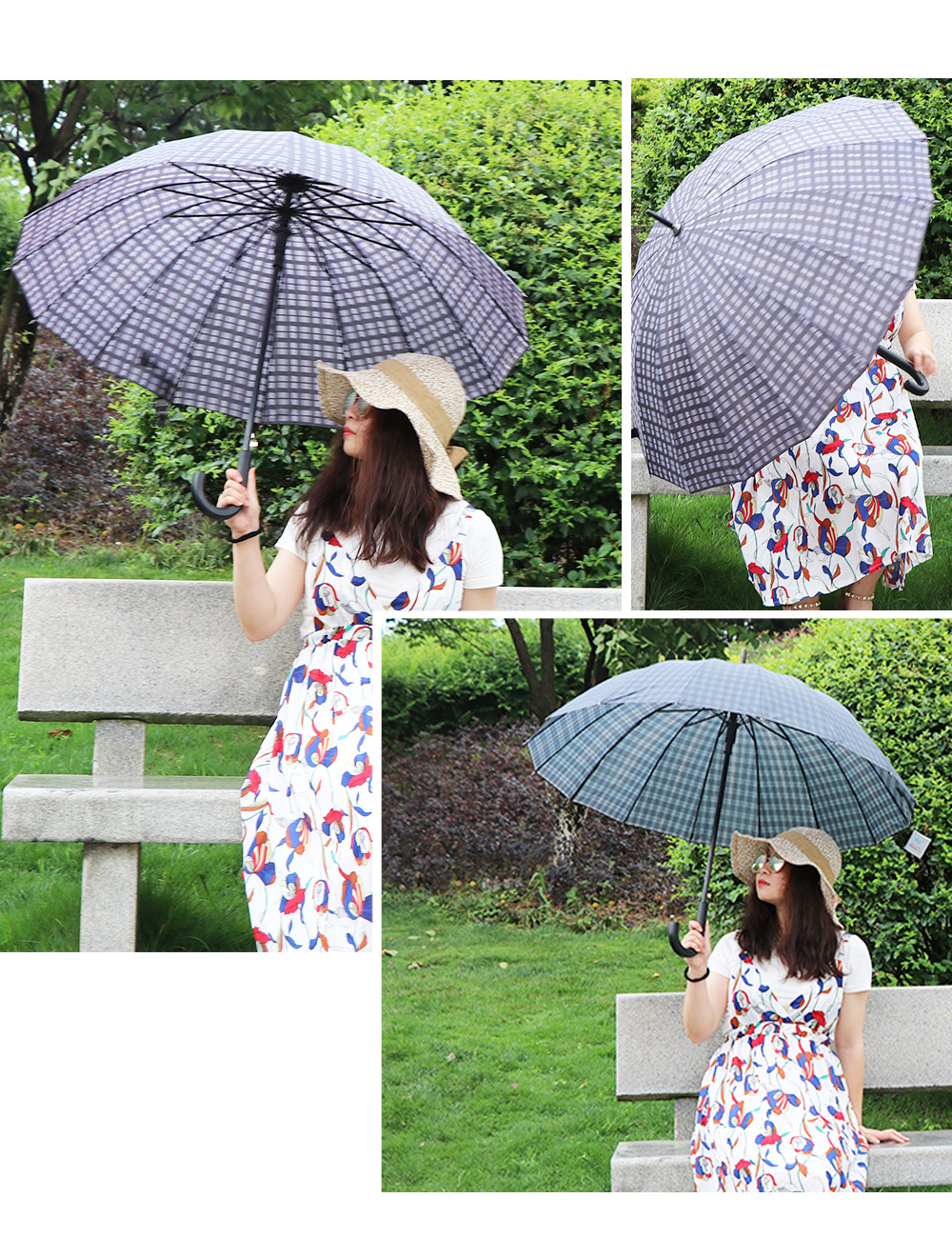 2610G dark plaid umbrella 16 bone polyester fabric umbrella handle wholesale 2610G dark plaid umbrella 16 bone polyester fabric umbrella handle wholesale