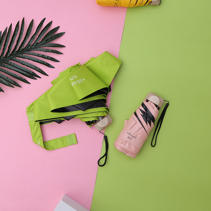 off umbrella vinyl portable Pocket sunny umbrella Suntan Sunshade Flat handle small Fresh Pure color UV 50 off umbrella