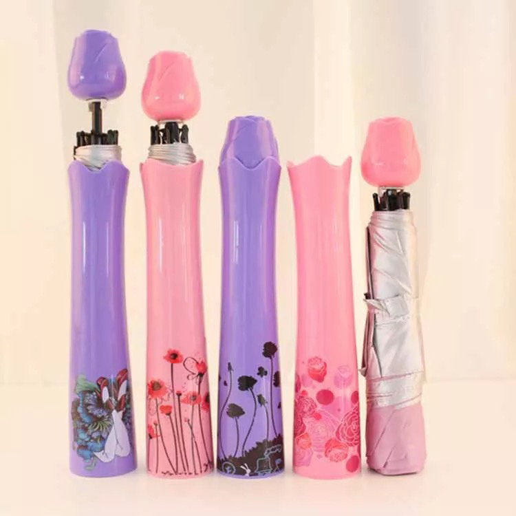 Fashion Creative Rose Vase Umbrella Folding Umbrella Sunny Umbrella Ladies Umbrella Logo Customization