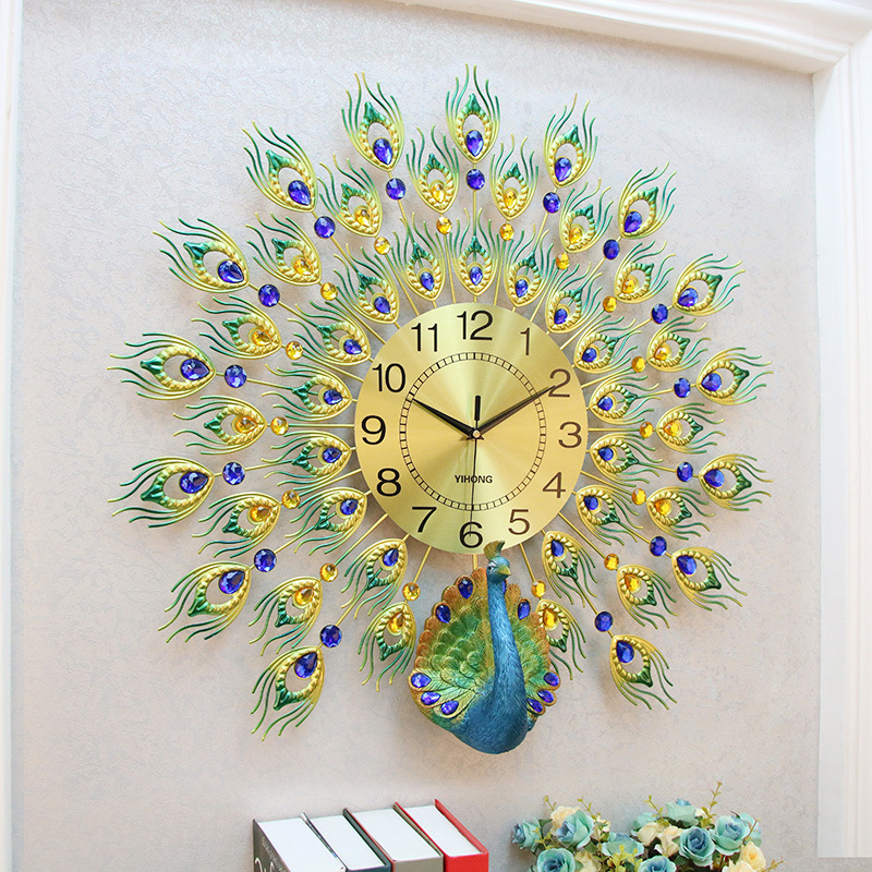 Yihong clock wall clock craft clock craft wall clock Art clock iron clock Peacock clock Home decor arts and crafts
