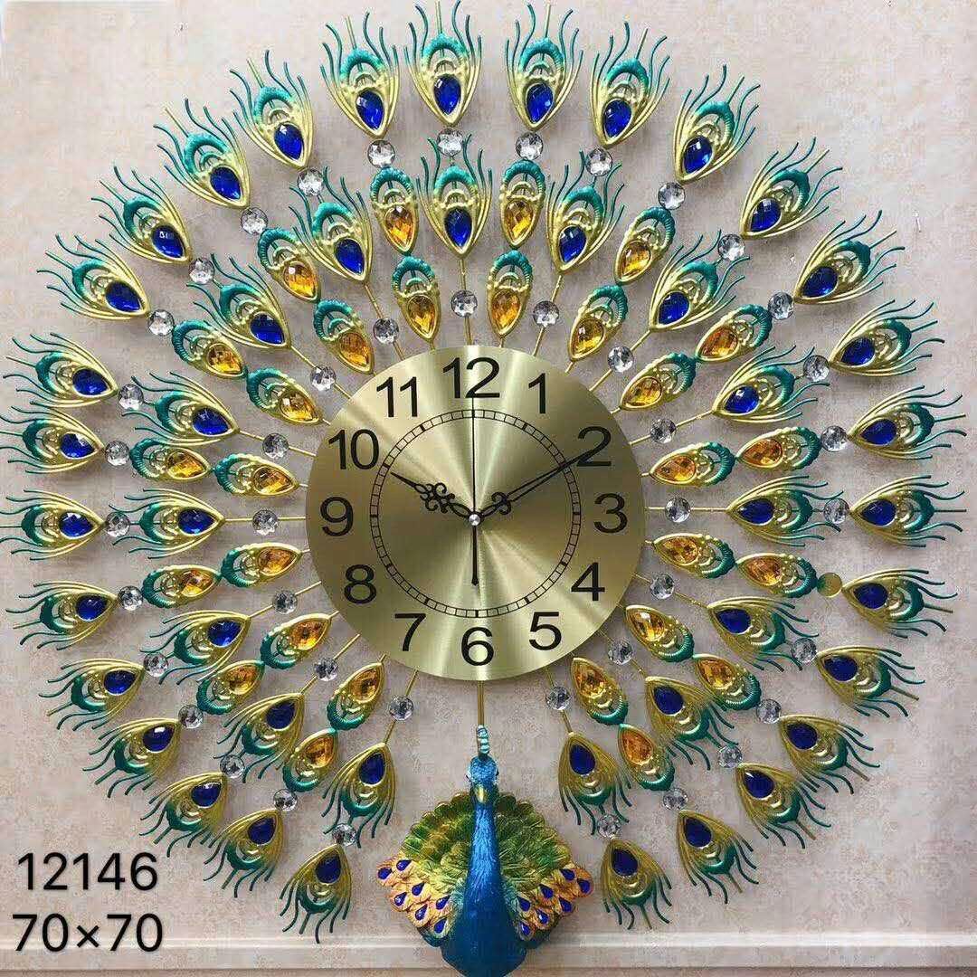Yihong clock wall clock craft clock craft wall clock Art clock iron clock Peacock clock Home decor arts and crafts