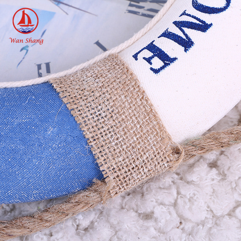 Mediterranean Decorative Life-Saving Swimming Ring Wall Hanging Window Bar Fishing Net with Clock Pendent Ornaments Wholesale