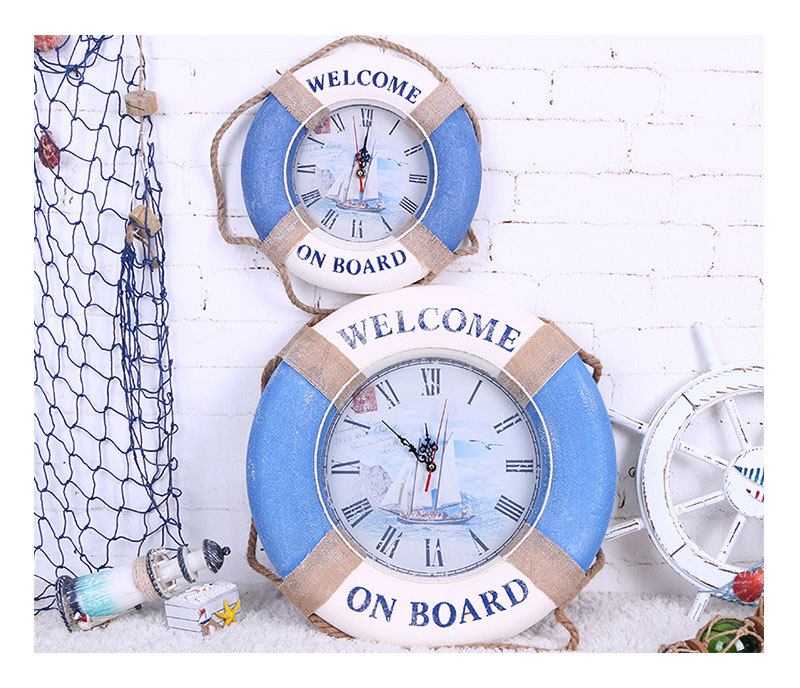 Mediterranean Decorative Life-Saving Swimming Ring Wall Hanging Window Bar Fishing Net with Clock Pendent Ornaments Wholesale
