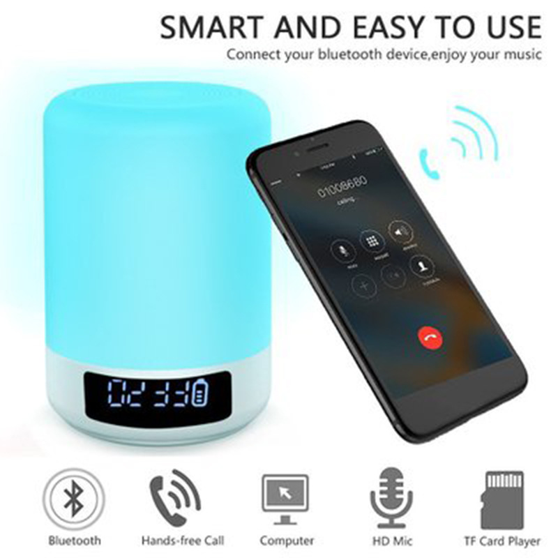 Amazon Hot Creative Wireless Bluetooth Speaker Colorful Music Alarm Clock Touch Pat Ambience Light Bedside Night Light