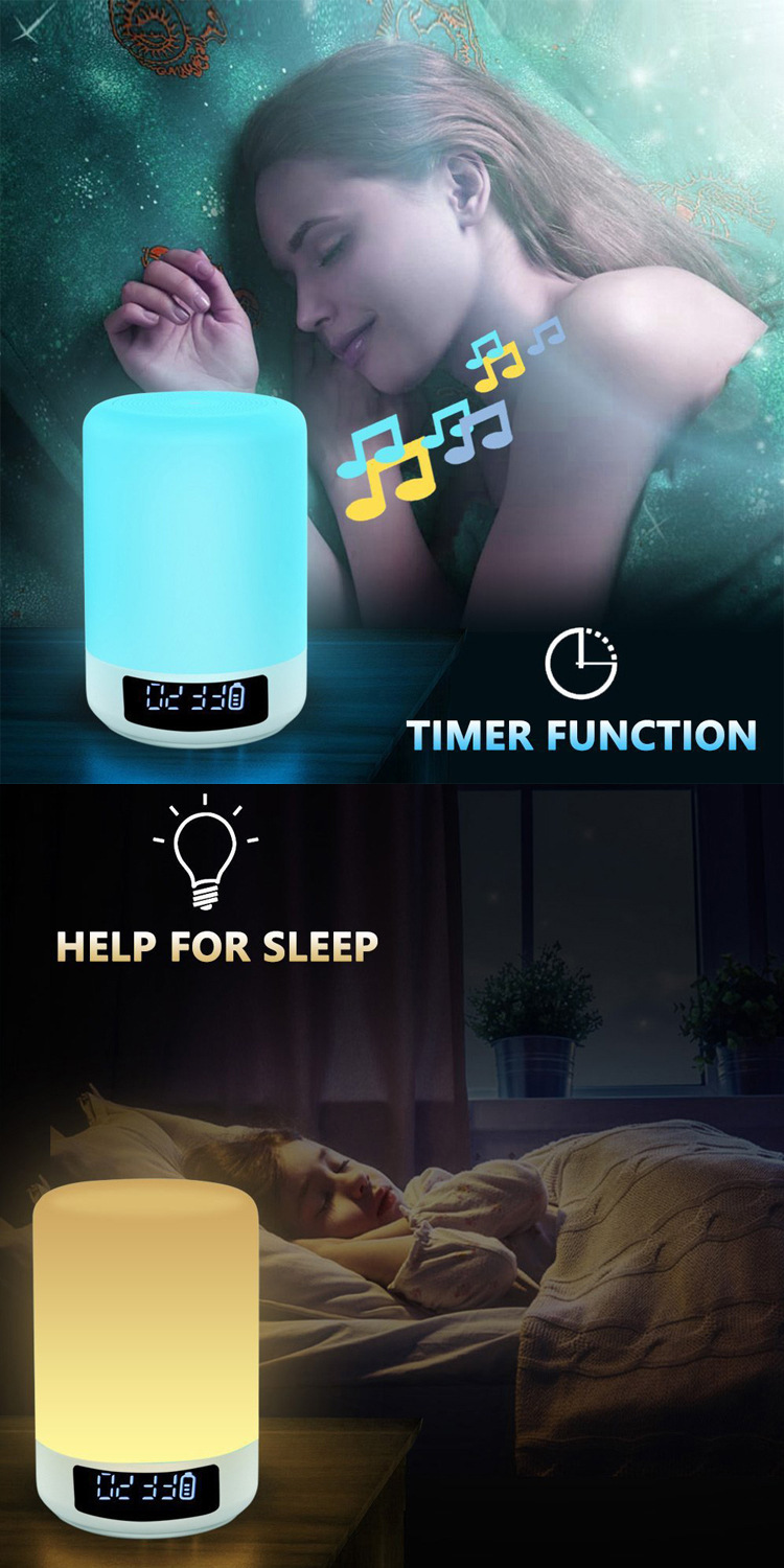 Amazon Hot Creative Wireless Bluetooth Speaker Colorful Music Alarm Clock Touch Pat Ambience Light Bedside Night Light