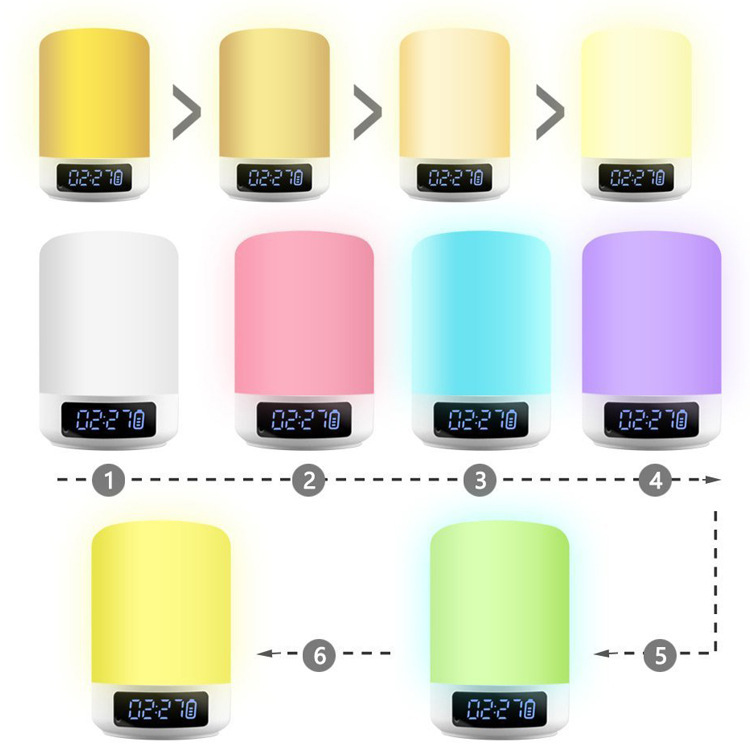 Amazon Hot Creative Wireless Bluetooth Speaker Colorful Music Alarm Clock Touch Pat Ambience Light Bedside Night Light