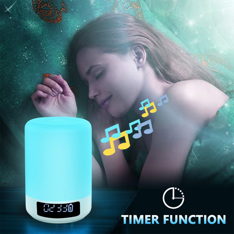 Amazon Hot Creative Wireless Bluetooth Speaker Colorful Music Alarm Clock Touch Pat Ambience Light Bedside Night Light
