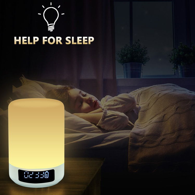 Amazon Hot Creative Wireless Bluetooth Speaker Colorful Music Alarm Clock Touch Pat Ambience Light Bedside Night Light