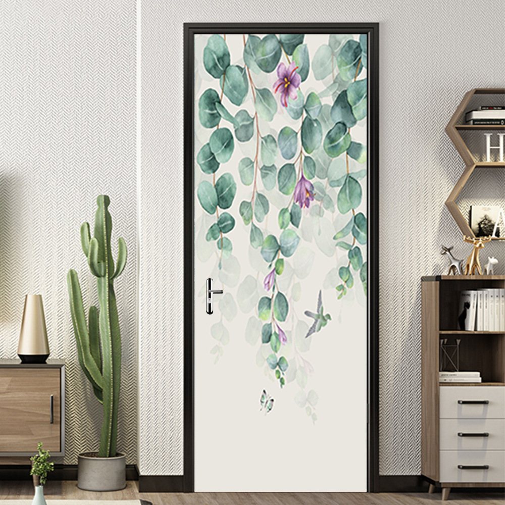 Shangyi New Product Door Sticker Foreign Trade Amazon Green Plant Flower Stickers Bedroom Home Door Decoration Renovation Wall Stickers F276