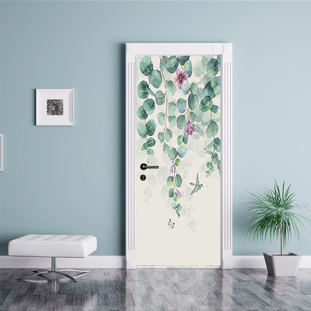 Shangyi New Product Door Sticker Foreign Trade Amazon Green Plant Flower Stickers Bedroom Home Door Decoration Renovation Wall Stickers F276