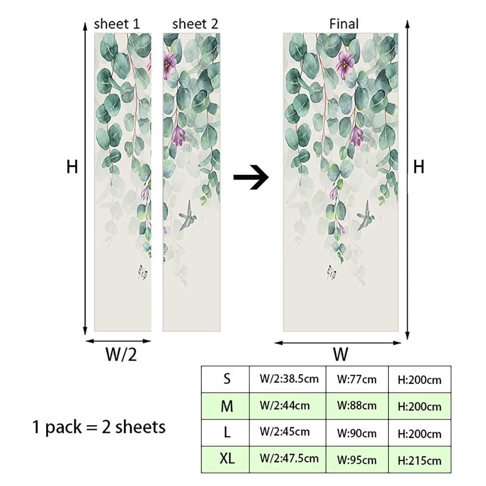 Shangyi New Product Door Sticker Foreign Trade Amazon Green Plant Flower Stickers Bedroom Home Door Decoration Renovation Wall Stickers F276