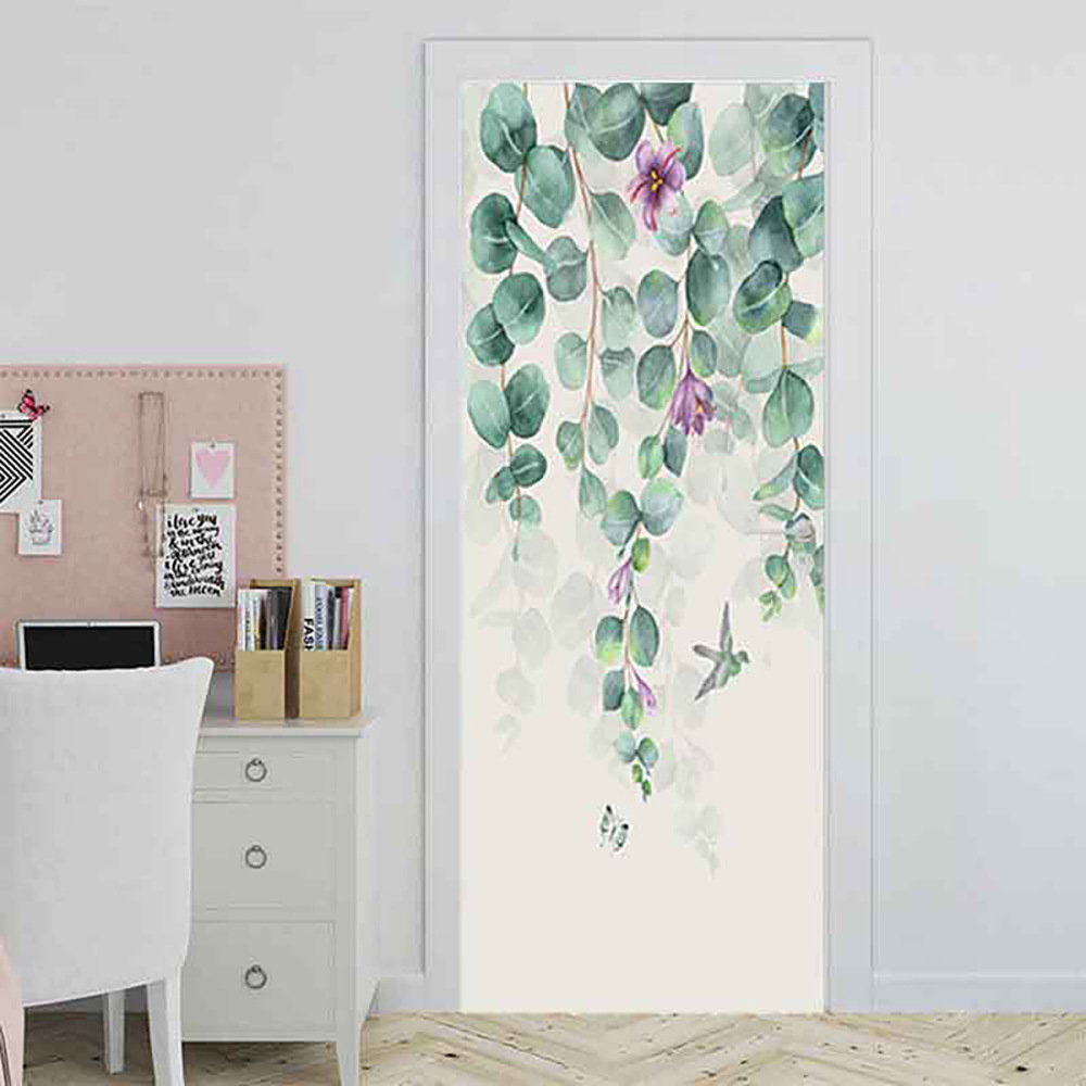 Shangyi New Product Door Sticker Foreign Trade Amazon Green Plant Flower Stickers Bedroom Home Door Decoration Renovation Wall Stickers F276