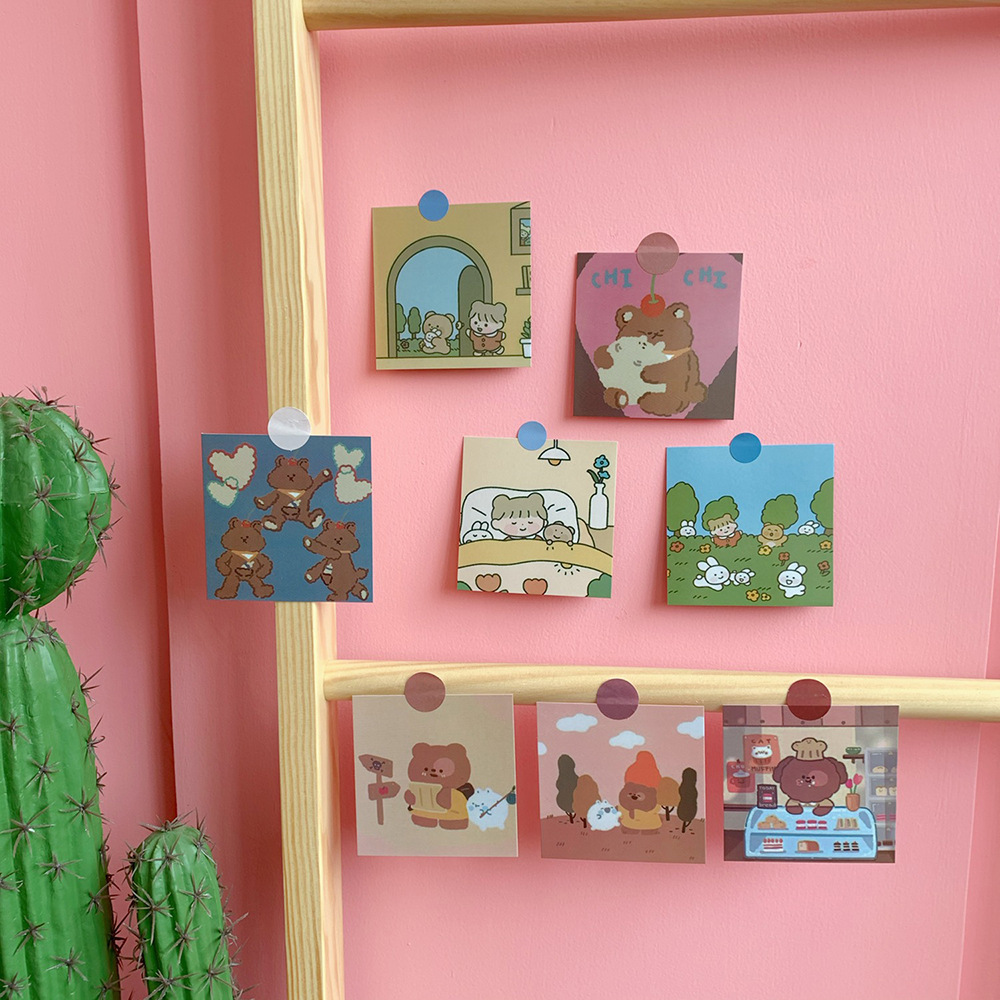 Japanese Cute Ins Candy Bear Wall Painting Office Bedroom Decoration Card Bear Sticker Card Girl Heart