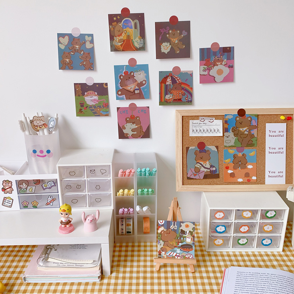Japanese Cute Ins Candy Bear Wall Painting Office Bedroom Decoration Card Bear Sticker Card Girl Heart