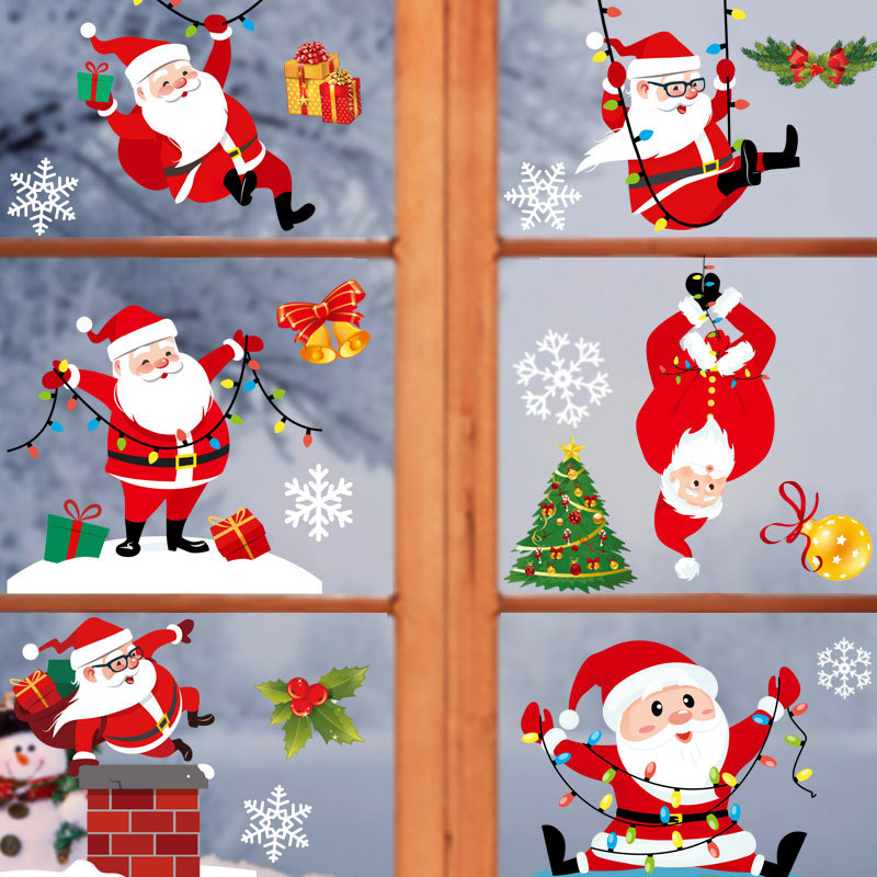 Christmas Decoration Cross-Border Stickers Display Window Glass Stickers Santa Claus Elk Scene Layout Color Static Sticker