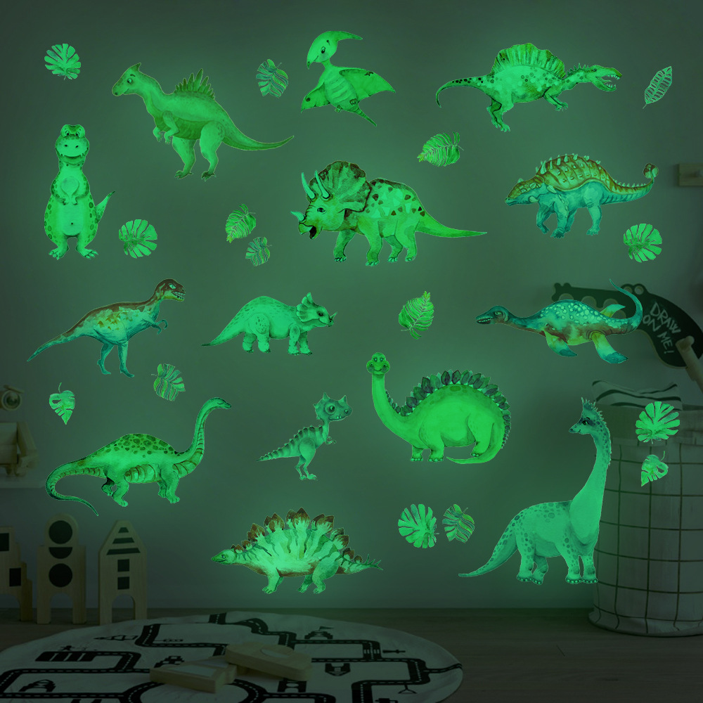 Foreign Trade Creative Luminous Dinosaur Wall Stickers Luminous Cartoon Animal Fluorescence Sticker European and American Children&#039;s Room Bedroom Decoration Stickers