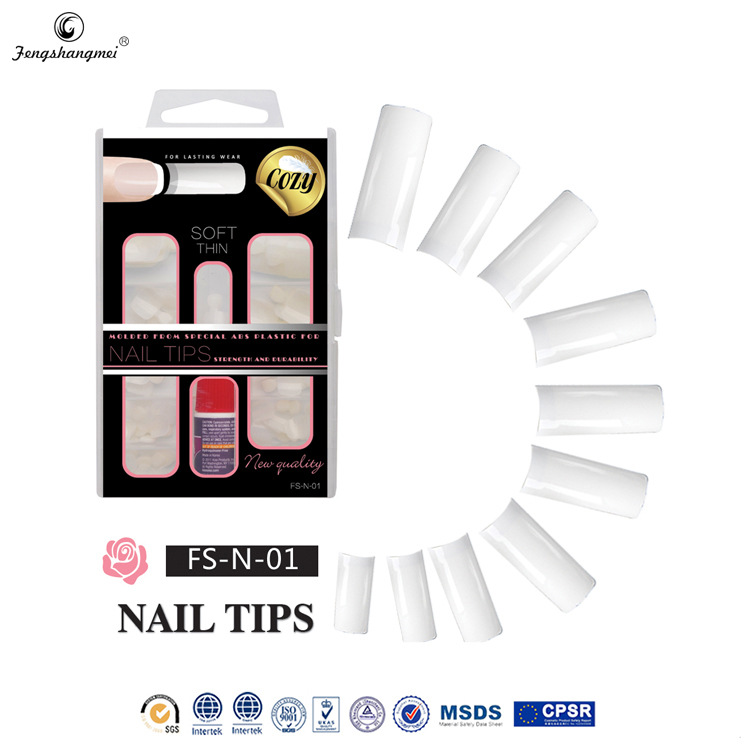 Foreign Trade Sarongjia Long Flat Head Fake Nails Curved Mouth Semi-Nail Sticky Wear Nail Sticker DIY Decoration Nail Shaped Piece Wholesale