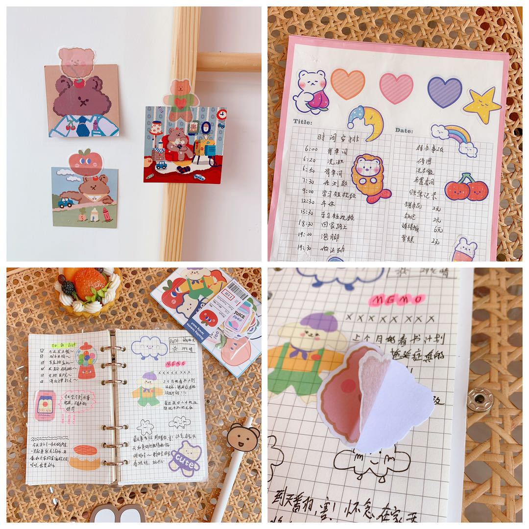 Korean Style Ins Cartoon Cute Soft Candy Bear Hand Ledger Sticker Creative Mobile Phone Decoration Material Stickers Transparent Decoration