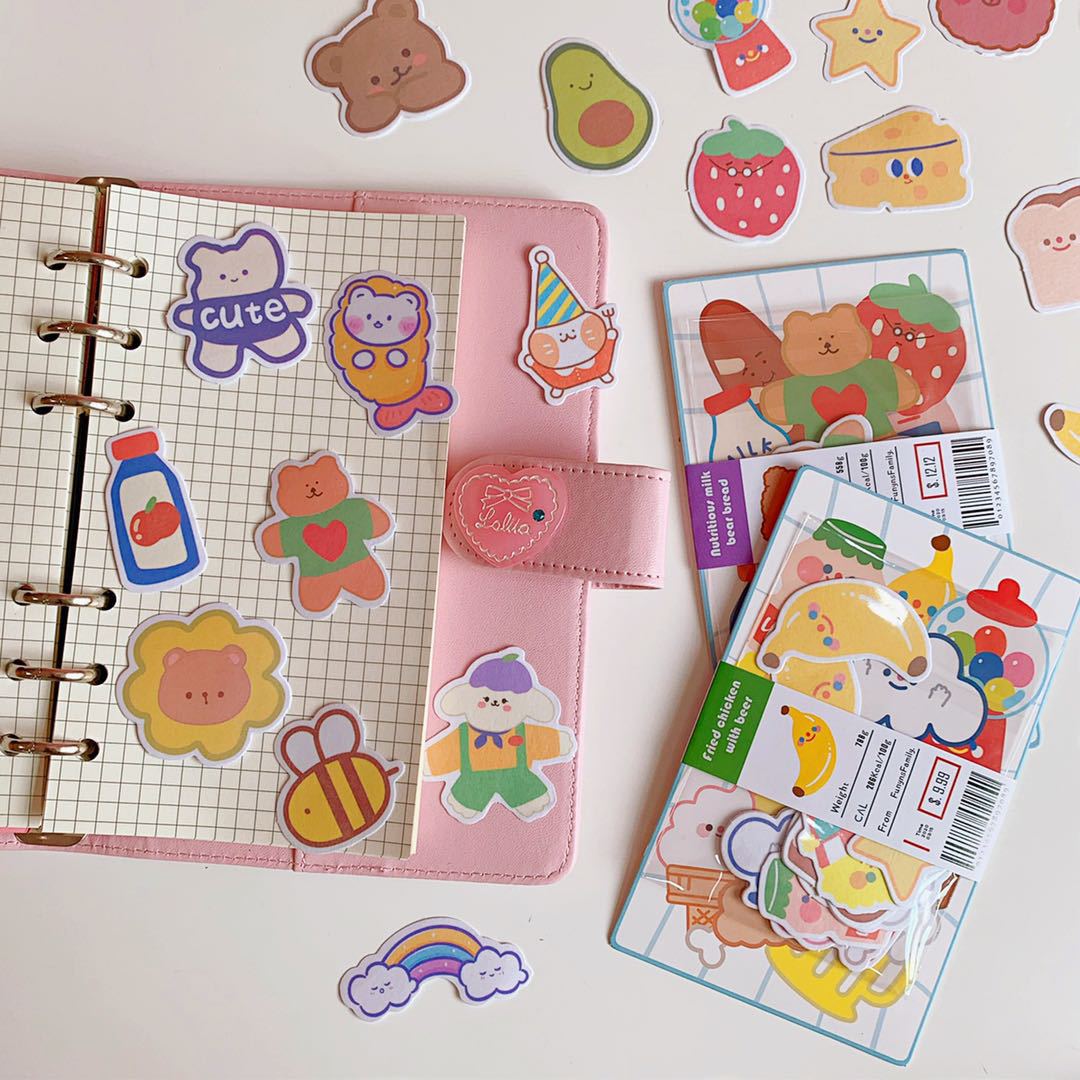 Korean Style Ins Cartoon Cute Soft Candy Bear Hand Ledger Sticker Creative Mobile Phone Decoration Material Stickers Transparent Decoration