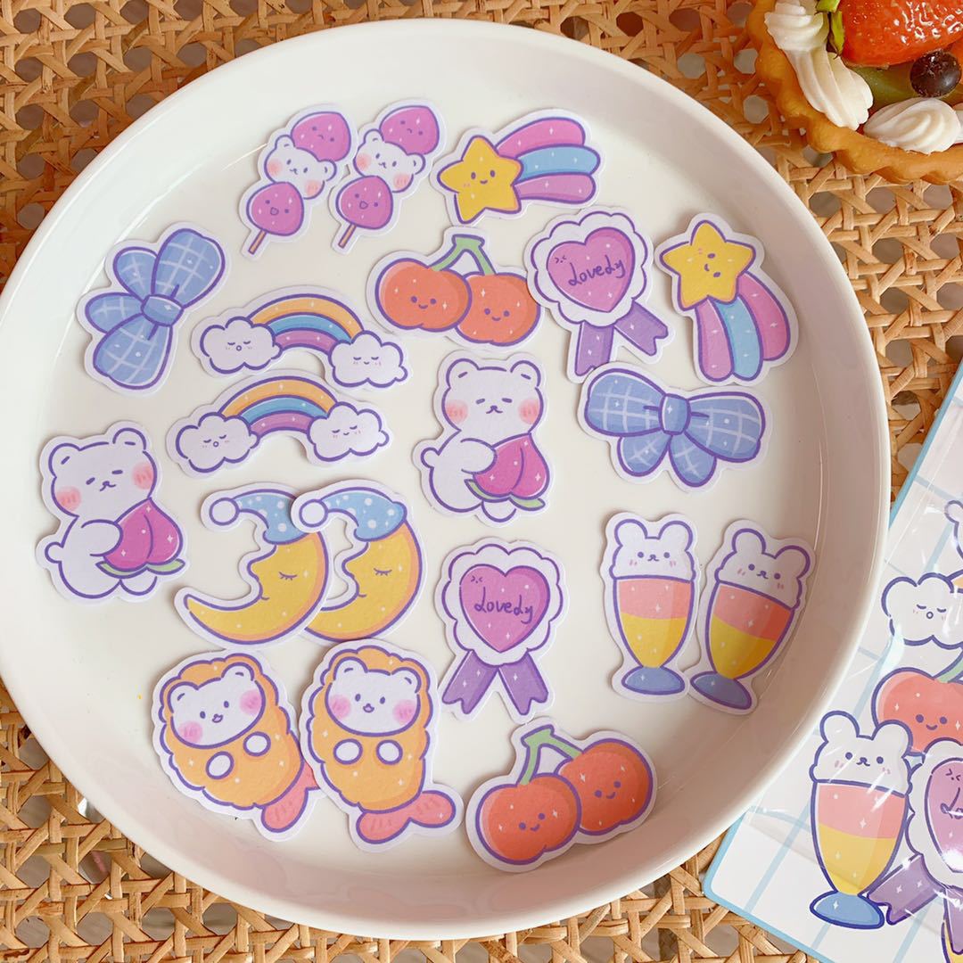 Korean Style Ins Cartoon Cute Soft Candy Bear Hand Ledger Sticker Creative Mobile Phone Decoration Material Stickers Transparent Decoration