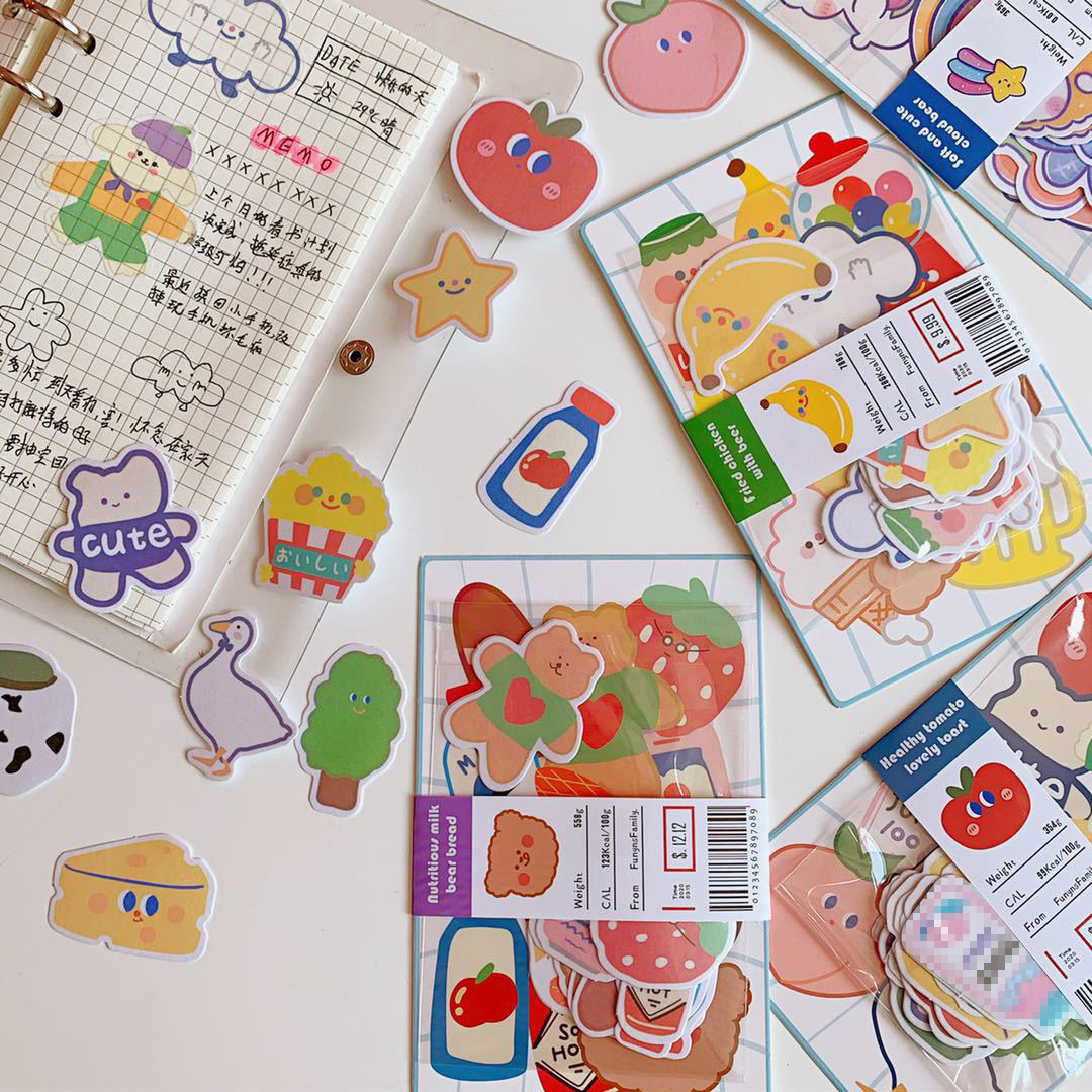 Korean Style Ins Cartoon Cute Soft Candy Bear Hand Ledger Sticker Creative Mobile Phone Decoration Material Stickers Transparent Decoration