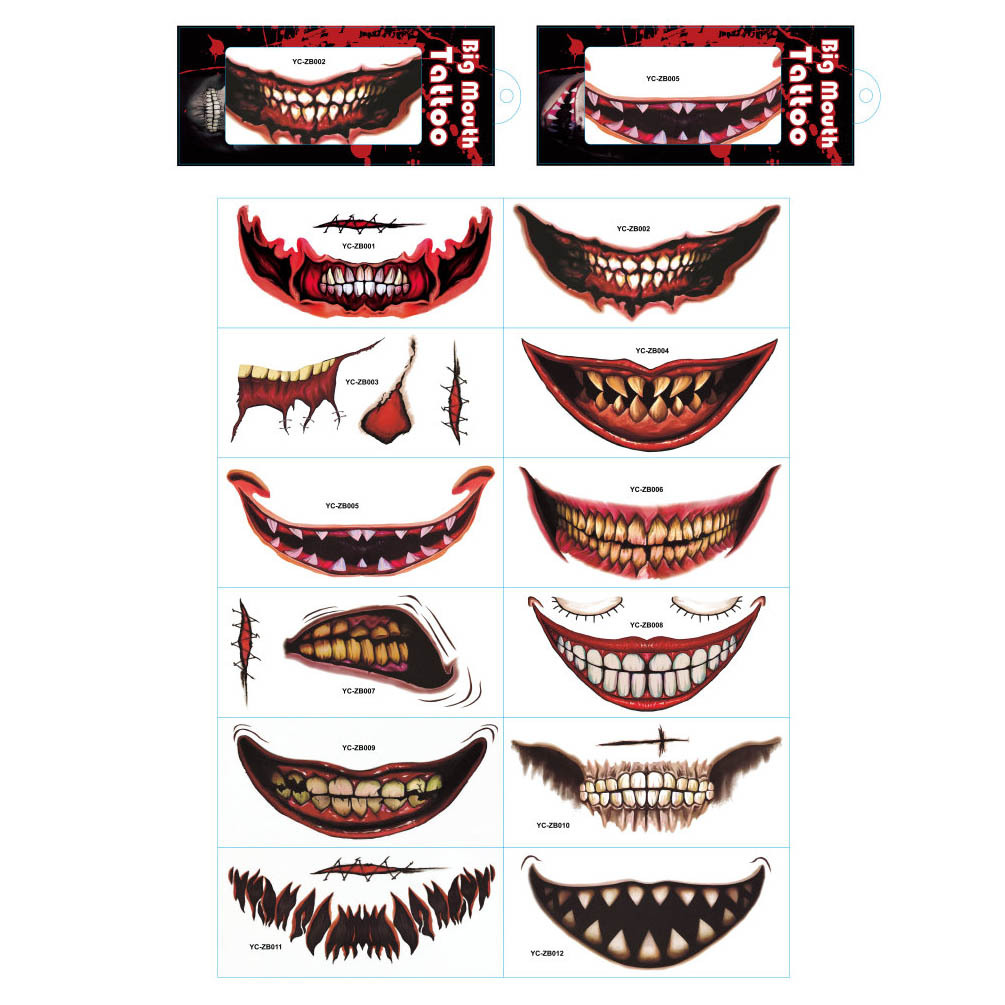Factory Direct Sales Halloween Mouth Tattoo Sticker Lip DIY Decoration Big Mouth Tattoos